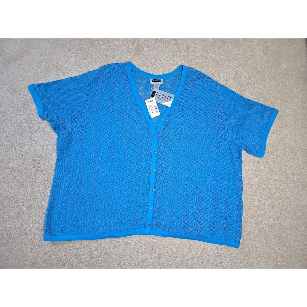 Maggie Barnes Womens 3XWP Turquoise Cardigan Sweater‎ Button Up Fish Net New NWT